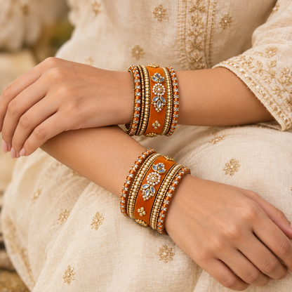 Shrikaa Velvet Bangles - Ornate - worn view 1