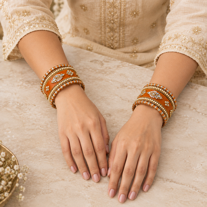Shrikaa Velvet Bangles - Ornate - worn view 2