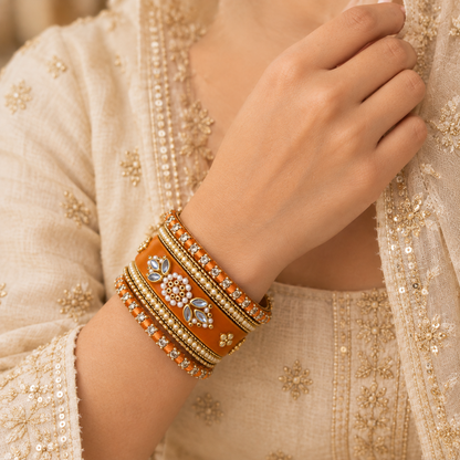 Shrikaa Velvet Bangles - Ornate - worn view 3