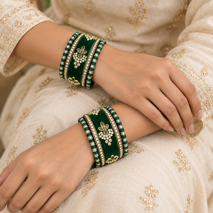 Shrikaa Velvet Bangles - Royal - worn view 1