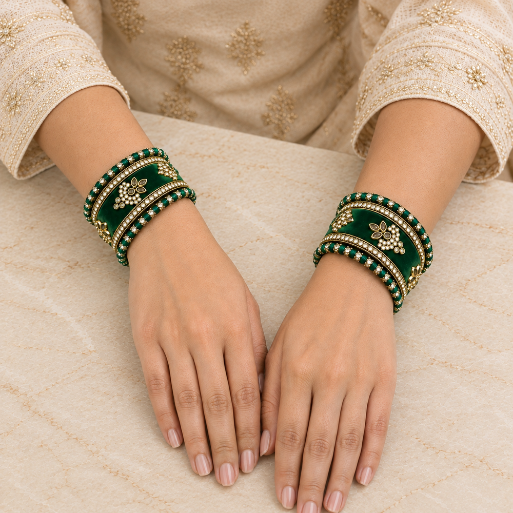 Shrikaa Velvet Bangles - Royal - worn view 2