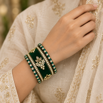 Shrikaa Velvet Bangles - Royal - worn view 3